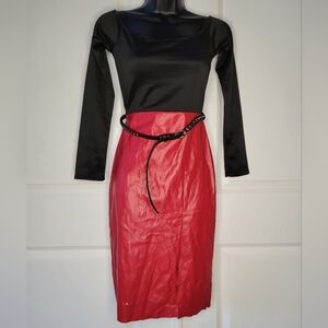 Womens Black & Red Bottom faux leather Dress